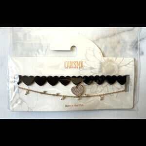 Carisma Women's Girl’s Black Heart, Heart Pendent, Pearls Chain Choker Necklace